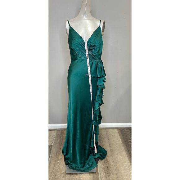 Mac Duggal Green Satin Ruffled Asymmetrical Gown US 4 $338 - Picture 3 of 8